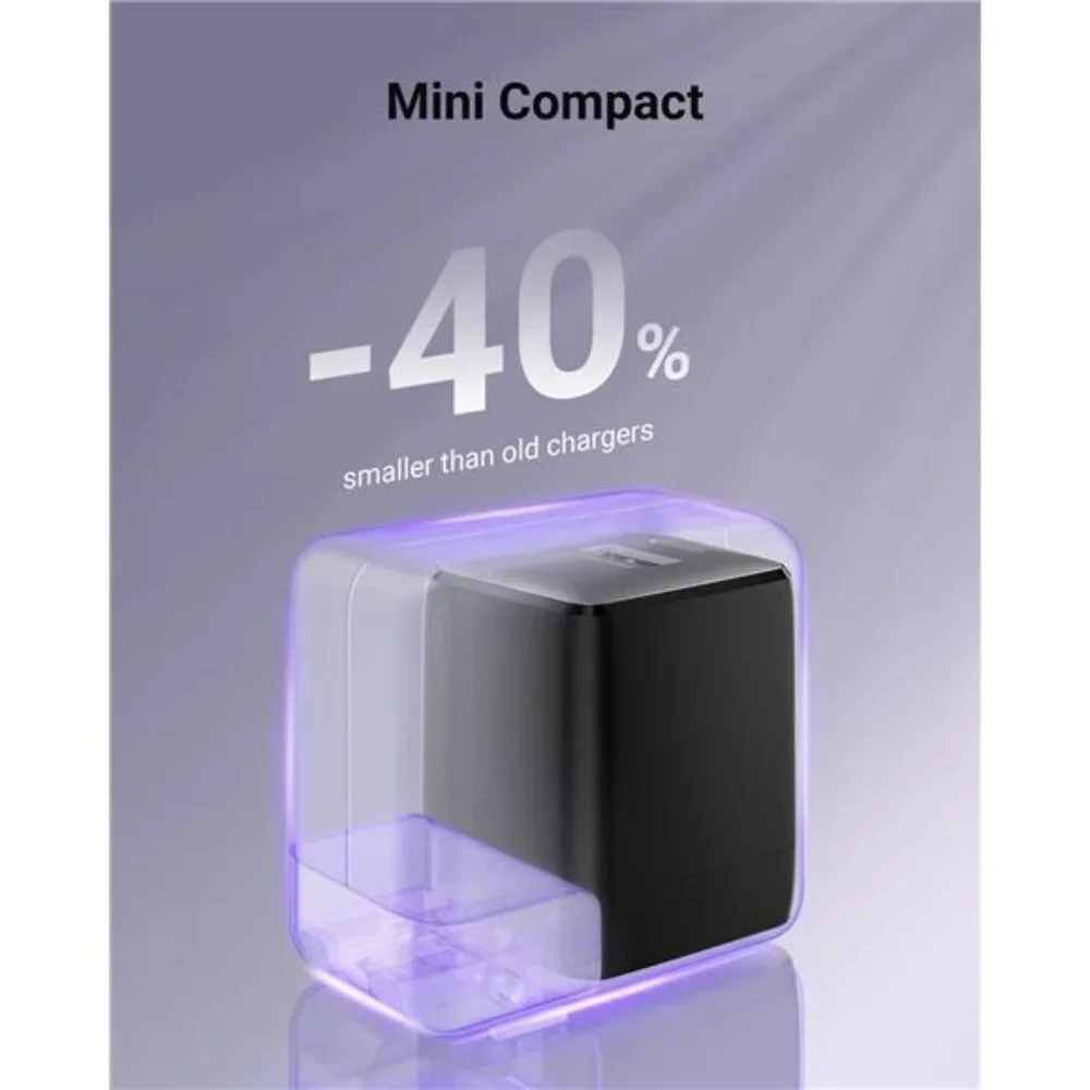 USB C Fast Charging Charger, 30W Dual-Port GaN Nano Charger with Foldable Plug